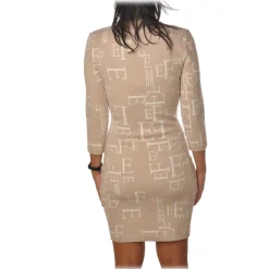 Elisabetta Franchi - High-Neck Dress in Logoed Fantasy - Beige/White - Dress - Made in Italy - Luxury Exclusive Collection - Avvenice