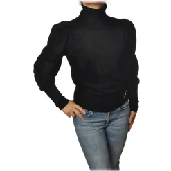Elisabetta Franchi - High-Neck Sweater in Chenille - Black - Pullover - Made in Italy - Luxury Exclusive Collection - Avvenice