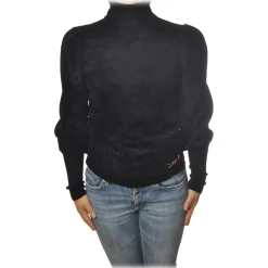 Elisabetta Franchi - High-Neck Sweater in Chenille - Black - Pullover - Made in Italy - Luxury Exclusive Collection - Avvenice