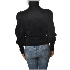 Elisabetta Franchi - High-Neck Sweater in Chenille - Black - Pullover - Made in Italy - Luxury Exclusive Collection - Avvenice