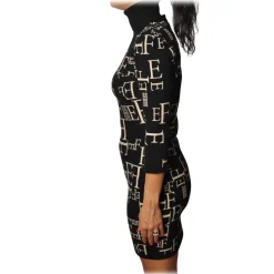 Elisabetta Franchi - High-Neck Dress in Logoed Fantasy - Nero/White - Dress - Made in Italy - Luxury Exclusive Collection - Avvenice