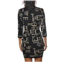 Elisabetta Franchi - High-Neck Dress in Logoed Fantasy - Nero/White - Dress - Made in Italy - Luxury Exclusive Collection - Avvenice