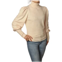 Elisabetta Franchi - High-Neck Sweater in Chenille - Ivory - Pullover - Made in Italy - Luxury Exclusive Collection - Avvenice