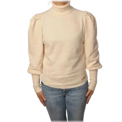 Elisabetta Franchi - High-Neck Sweater in Chenille - Ivory - Pullover - Made in Italy - Luxury Exclusive Collection - Avvenice