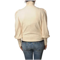 Elisabetta Franchi - High-Neck Sweater in Chenille - Ivory - Pullover - Made in Italy - Luxury Exclusive Collection - Avvenice