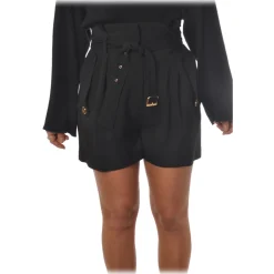 Elisabetta Franchi - High-Waist Shorts in Light Fabric - Black - Trousers - Made in Italy - Luxury Exclusive Collection - Avvenice