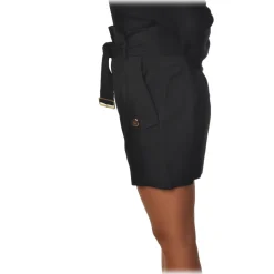 Elisabetta Franchi - High-Waist Shorts in Light Fabric - Black - Trousers - Made in Italy - Luxury Exclusive Collection - Avvenice
