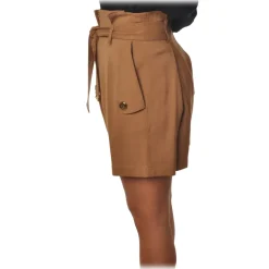 Elisabetta Franchi - High-Waist Shorts in Light Fabric - Brown - Trousers - Made in Italy - Luxury Exclusive Collection - Avvenice