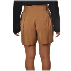 Elisabetta Franchi - High-Waist Shorts in Light Fabric - Brown - Trousers - Made in Italy - Luxury Exclusive Collection - Avvenice