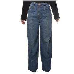Elisabetta Franchi - High-Waisted Model in Washed Canvas - Blue - Trousers - Made in Italy - Luxury Exclusive Collection - Avvenice
