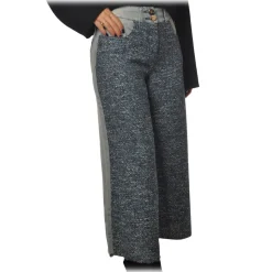 Elisabetta Franchi - High-Waisted Model with Insert - Blue - Trousers - Made in Italy - Luxury Exclusive Collection - Avvenice