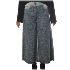 Elisabetta Franchi - High-Waisted Model with Insert - Blue - Trousers - Made in Italy - Luxury Exclusive Collection - Avvenice