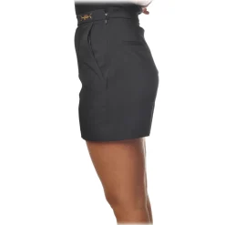 Elisabetta Franchi - High-Waist Shorts with Buckle Details - Black - Trousers - Made in Italy - Luxury Exclusive Collection - Avvenice