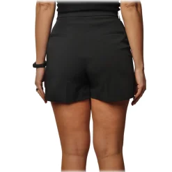 Elisabetta Franchi - High-Waist Shorts with Buckle Details - Black - Trousers - Made in Italy - Luxury Exclusive Collection - Avvenice