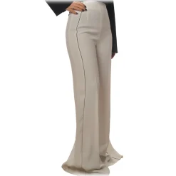 Elisabetta Franchi - High-Waisted Model with Leather Belt - Beige - Trousers - Made in Italy - Luxury Exclusive Collection - Avvenice