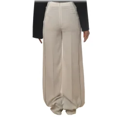 Elisabetta Franchi - High-Waisted Model with Leather Belt - Beige - Trousers - Made in Italy - Luxury Exclusive Collection - Avvenice