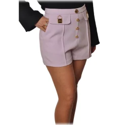 Elisabetta Franchi - High-Waist Shorts with Buttons - Lillac - Trousers - Made in Italy - Luxury Exclusive Collection - Avvenice