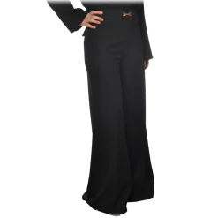 Elisabetta Franchi - High-Waisted Model with Wide Leg - Black - Trousers - Made in Italy - Luxury Exclusive Collection - Avvenice