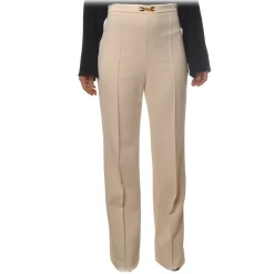 Elisabetta Franchi - High-Waisted Model with Wide Leg - Beige - Trousers - Made in Italy - Luxury Exclusive Collection - Avvenice