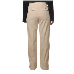 Elisabetta Franchi - High-Waisted Model with Wide Leg - Beige - Trousers - Made in Italy - Luxury Exclusive Collection - Avvenice