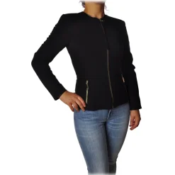 Elisabetta Franchi - Jacket without Collar with Zip - Black - Jacket - Made in Italy - Luxury Exclusive Collection - Avvenice