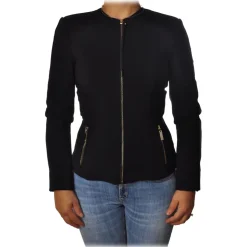 Elisabetta Franchi - Jacket without Collar with Zip - Black - Jacket - Made in Italy - Luxury Exclusive Collection - Avvenice
