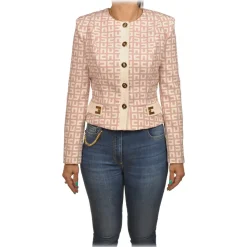 Elisabetta Franchi - Jacket in Two-Tone Monogram Pattern - Pink/Cream - Jacket - Made in Italy - Luxury Exclusive Collection - Avvenice