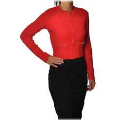 Elisabetta Franchi - Jacket with Pockets Finished with Metal - Red - Jacket - Made in Italy - Luxury Exclusive Collection - Avvenice