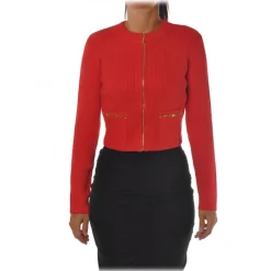 Elisabetta Franchi - Jacket with Pockets Finished with Metal - Red - Jacket - Made in Italy - Luxury Exclusive Collection - Avvenice