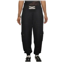 Elisabetta Franchi - Knit Yarn Trousers with Logo - Black - Trousers - Made in Italy - Luxury Exclusive Collection - Avvenice