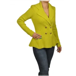 Elisabetta Franchi - Knitted Double-Breasted Jacket - Yellow - Jacket - Made in Italy - Luxury Exclusive Collection - Avvenice