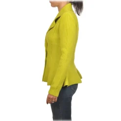Elisabetta Franchi - Knitted Double-Breasted Jacket - Yellow - Jacket - Made in Italy - Luxury Exclusive Collection - Avvenice
