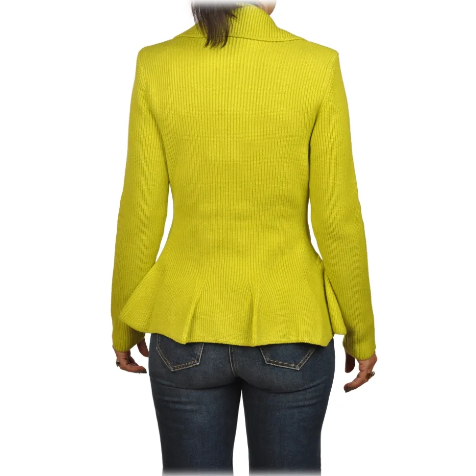 Elisabetta Franchi - Knitted Double-Breasted Jacket - Yellow - Jacket - Made in Italy - Luxury Exclusive Collection - Avvenice