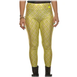 Elisabetta Franchi - Leggings with Logato Pattern - White/Yellow - Trousers - Made in Italy - Luxury Exclusive Collection - Avvenice