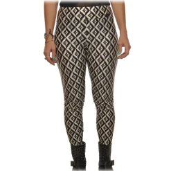 Elisabetta Franchi - Leggings with Logo Pattern - White/Black - Trousers - Made in Italy - Luxury Exclusive Collection - Avvenice