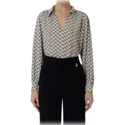 Elisabetta Franchi - Logo Blouse with Chain - White/Black - Shirt - Made in Italy - Luxury Exclusive Collection - Avvenice