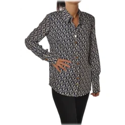 Elisabetta Franchi - Logo Patterned Shirt - White/Blue - Shirt - Made in Italy - Luxury Exclusive Collection - Avvenice