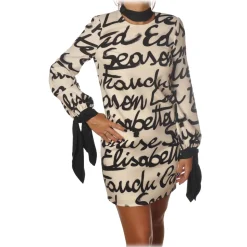 Elisabetta Franchi - Logoed Pattern Dress - Butter/Black - Dress - Made in Italy - Luxury Exclusive Collection - Avvenice