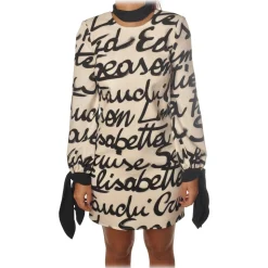 Elisabetta Franchi - Logoed Pattern Dress - Butter/Black - Dress - Made in Italy - Luxury Exclusive Collection - Avvenice
