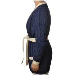 Elisabetta Franchi - Long Cardigan with Belt - Blue Navy - Sweater - Made in Italy - Luxury Exclusive Collection - Avvenice