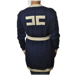 Elisabetta Franchi - Long Cardigan with Belt - Blue Navy - Sweater - Made in Italy - Luxury Exclusive Collection - Avvenice
