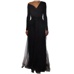 Elisabetta Franchi - Long Dress with Tulle Skirt - Black - Dress - Made in Italy - Luxury Exclusive Collection - Avvenice