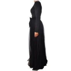 Elisabetta Franchi - Long Dress with Tulle Skirt - Black - Dress - Made in Italy - Luxury Exclusive Collection - Avvenice