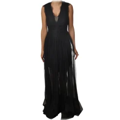 Elisabetta Franchi - Long Dress in Lace - Black - Dress - Made in Italy - Luxury Exclusive Collection - Avvenice