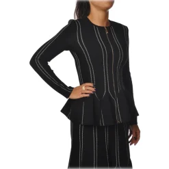 Elisabetta Franchi - Long Sleeve Screwed - Black Butter - Jacket - Made in Italy - Luxury Exclusive Collection - Avvenice