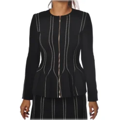 Elisabetta Franchi - Long Sleeve Screwed - Black Butter - Jacket - Made in Italy - Luxury Exclusive Collection - Avvenice