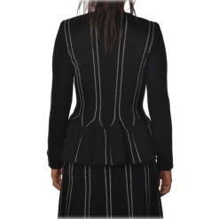 Elisabetta Franchi - Long Sleeve Screwed - Black Butter - Jacket - Made in Italy - Luxury Exclusive Collection - Avvenice