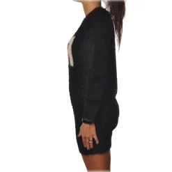 Elisabetta Franchi - Long-Sleeved Crew-Neck Mini Dress - Black Lacquer - Dress - Made in Italy - Luxury Exclusive Collection - Avvenice