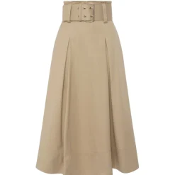 Elisabetta Franchi - Midi Skirt with Darts and Belt - Beige - Skirt - Made in Italy - Luxury Exclusive Collection - Avvenice