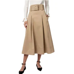 Elisabetta Franchi - Midi Skirt with Darts and Belt - Beige - Skirt - Made in Italy - Luxury Exclusive Collection - Avvenice